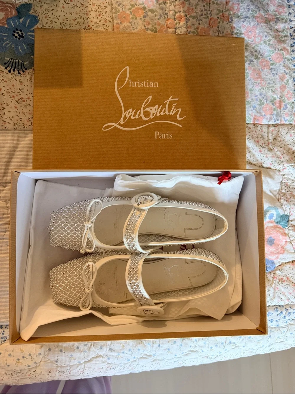 Christian Louboutin White Woven Mary Jane Flats